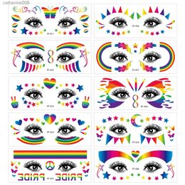 Tattoos Coloured Drawing Stickers 3D Waterproof Temporary Tattoo Sticker Rainbow Pride Day Couple Waterproof Face Sticker Party Body Art Fake Tattoo MakeupL231128