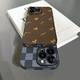 Iphone 15 Pro Designer Max Handyhüllen für 15Plus Ip14 Promax 13 12 11Xr 8P Mädchen Niedliches klassisches Muster Lederrückseite Metall Namensschild Dekoration Quadratische Hülle