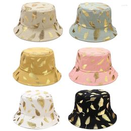 Berets 2023 Bucket Hat Women Summer Outdoor Glitter Gold Feather Sun Cotton Girls Female Beach Fisherman Caps Men