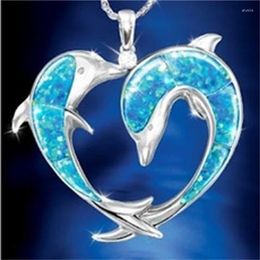 Pendant Necklaces 2023 Cute Dolphin Love Opal Blue Women's Necklace Collar Joyero Jeweler Gothic Korean Fashion Luxury