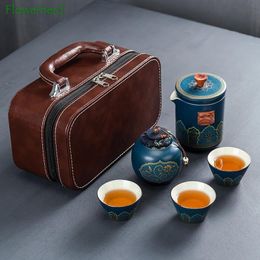 Teaware Ceramic Porcelain Kung Fu Tea Set Teaware Outdoor Travel Tea Set Tea Bag Antiscalding One Pot Three Cups Teapot with Philtre