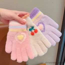 Children's Mittens New Boys Girls Cute Knitting Cherry Heart Animals Soft Five Finger Gloves Children Outdoor Warm Gloves Kids Colors Gloves