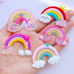 Decorative Objects Figurines 10pcs Cute Transparent Cartoon Rainbow Series PVC Flexible Glue Flat Back DIY Scrapbook Embellishment Phone Craft Decoration 230428