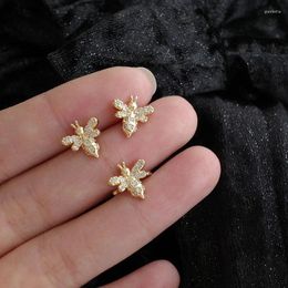 Stud Earrings S925 All-over Sterling Silver Plated 14K Gold Delicate Super Flash Bee Fairy Temperament Simple Versatile