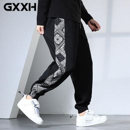 Pants GXXH Men New Stitching Sides Ethnic Print Casual Pants Loose Straight Joggers Sweatpants Streetwear Trousers Jogging Pants Male