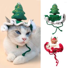 Dog Apparel Christmas Tree Cat Hat Elk Pet Wool Knitted Hats Cute Winter Beanies Cartoon Headgear Hand Woven Supplies