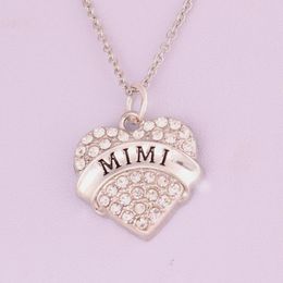 Pendant Necklaces Women Jewelry Necklace Gift For BFF Heart Charm MIMI Written Crystals Mujer Moda Zinc Alloy Provide Drop