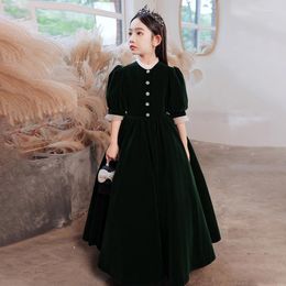 Girl Dresses Black Elegant Half Sleeves Floor-Length High Neck Vintage Ball Gown Kids Party Communion For Weddings A2074