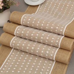 Table Runner 1PC 30 275cm Merry Christmas White Dots Jute Burlap Year Party Decoration Linen Line