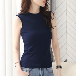 T-Shirt Womens Cotton Camis Solid Colour Female Slim Sleeveless Casual Vest Solid Colour Crop Lower Cut Top For Ladies Fitness Vest Summer