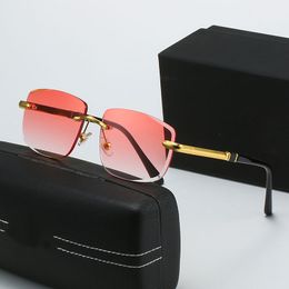 Randlose Sonnenbrille mit optischen Linsen, polierte Metallbügel, Low-Profile-Luxus-Multi-Color-Linsen, Herren-Fahrerbrille, erfolgreiche Menschen