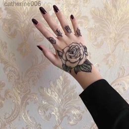 Tattoos Coloured Drawing Stickers Waterproof Temporary Tattoo Sticker Flower Rose Fake Tatto Flash Tatoo Hand Arm palm finger Back Tato body art for Women MenL231128