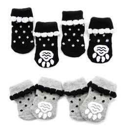 Dog Apparel 4pcs/Set Cute Puppy Knit Socks Small Dogs Cotton Anti-Slip Cat Shoes For Autumn Indoor Wear Slip On ProtectorDog ApparelDog