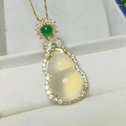 Pendant Necklaces High Grade A White Jade Gourd Necklace Women Fine Jewellery Natural Myanmar Jadeite Luxury Zircon Amulet