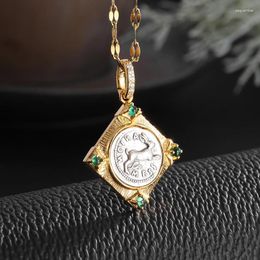 Pendant Necklaces Ancient Greek Embossed Zircon Necklace For Women Fashion Charm Party Jewellery Christmas Gift