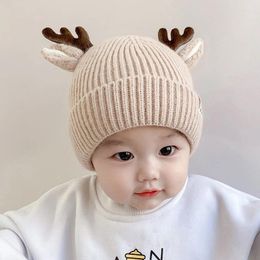 Berets Baby Cartoon Antler Warmer Hats Children Christmas Cute Elk Ear Knit Soft Fur