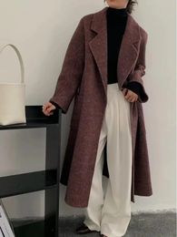 Men's Wool Blends Long Rabbit Hair Bathrobe Classic Woollen Jackets 2023 AutumnWinter Suit Collar Lace Up Tie Loose XLong Silk Women Coats 231128