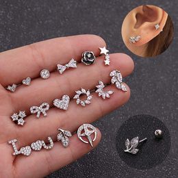 Creative Cz Cutic Zircon Earbone Studs Stainless Steel Flower Heart Bowknot Screw Back Ball Earring Stud Earnails Body Puncture Earring Earrings 14K Gold Plated