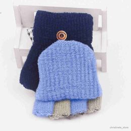 Children's Mittens Flip Top Kids Warm Baby Gloves Knit Fingerless Soft Mitten Convertible Winter Baby Care Women Mittens R231128