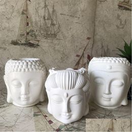 Candles 3D Concrete Buddha Head Planter Sile Moulds Diy Resin Craft Cement Flower Pot Mod Candlestick Candle Holder Making Tools Drop Dhzuh