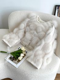 Fur MENINA BONITA 2022 New Winter Knitted Cardigan Real Fox Fur Coat Women Jacket Blended Thick Warm Oneck Fashion Streetwear