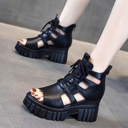 Sandals 2023 Summer Hollowed-out Breathable Roman Women All-match High-heeled Platform Wedge Shoes