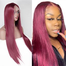 Synthetic Wigs Long 99J Burgundy Straight Hair Lace Front Wig With Baby Heat Resistant Fibre For Black Women Daily Wear