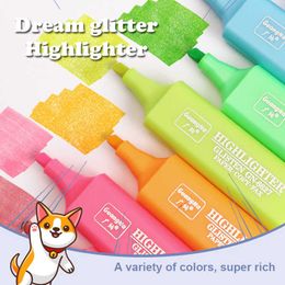 12pcsWatercolor Brush Pens 1Pc Glitter Highlighter Pen Fine Flash Color Markers Painting Maker for Scrapbook Diary Journal Kids Student Stationery Supply P230427