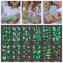 Tattoos Colored Drawing Stickers Luminous Tattoo Sticker Children Arm Face Glowing Tattoo Children Body Art Tattoo Dinosaur Pirate Mermaid Tattoo CartoonL231128