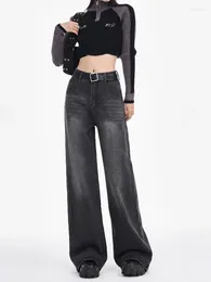 Women's Jeans 2024 Fashion Spring Women Retro Grey High Waist Loose Wide Leg Straight Denim Trousers Streetwear Y2K Baggy Pants