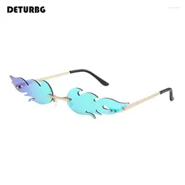 Sunglasses Fashion Fire Design Rimless Women's Luxury Metal Frame Eye Wear Party Funny Sun Glasses Shades For Women UV400 SG074