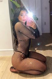 Sexy Pyjamas Plus Size Erotic Sexy Underwear Bling Rhinestone Mesh Tight Clothes Transparent Sexy Dress Women's Mesh Tight Sexy Exotic Body Socks 231128