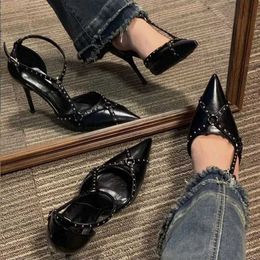 Sandals Punk Wind Fashion High Heels Large Size Metal Buckle with Women's Shoes Summer New 42 Zapatos De Mujer Pumps 230423