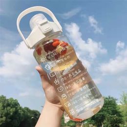 Water Bottles 1.5/2 Liters Super Large Capacity Water Bottle Summer Plastic Straw Water Cup with Time Scale Outdoor Portable Bottles for Water 230428