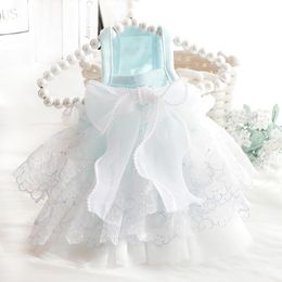 Dresses 2022 Handmade Pet Puppy Dog Clothes Embroidery Flower Print Pearl Lace Bow Princess Dress For Small Medium Dog Costumes Poodle