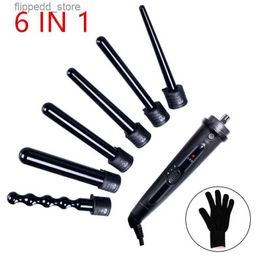 Curling Irons Professional 9-32mm 6 IN 1 Curling Iron Hair Curler 0.35 to 1.25 Inch Ceramic Styling Tools Hair Salon Exchangeable 20#824 Q231128