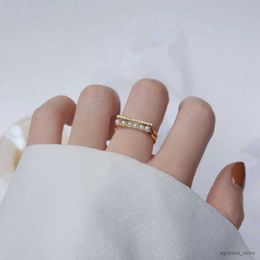 Delicate 14K Gold Plated Crystal wedding ring in spanish Set with Adjustable Pearl Engagement Rings for Women - Simple Style (R231128)