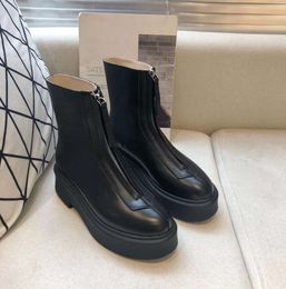 The row smooth Leather Ankle Chelsea Boots platform zipper slip-on round Toe block heels Flat Wedges booties chunky boot luxury designer High quality shoes