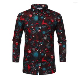 Men's T Shirts Men Casual Christmas Theme Button Up Shirt Top Blouse Streetwear Flower Social Dress