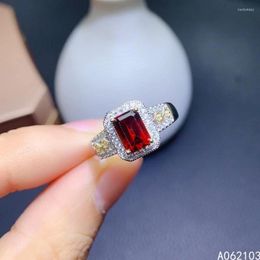 Cluster Rings KJJEAXCMY Fine Jewelry 925 Sterling Silver Inlaid Natural Garnet Women's Men Trendy Personality Adjustable Gem Ring