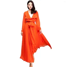 Casual Dresses SD52 2023 High Quality Custom Made Women's Elegant Oranger Long Sleeve Chiffon Maxi Dress Muslim Clothes Women Abaya