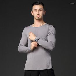 Stage Wear Men's Latin Dance Shirt Black Grey Long-Sleeved Tops Modern Practise Clothes For Male Ballroom Cha Top DWY3180