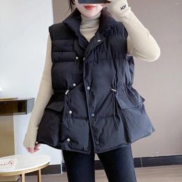 Women's Vests Fashion Puffy Vest Solid Color Sleeveless Warm Down Jacket Zipper Cardigan With Pockets For Winter Outwear Streetwear