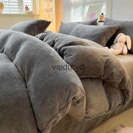 Bedding sets 2024 Flannel Fleece Duvet Cover Set Warm Solid Flat Sheet Thicken Home Korean Style Winter Soft Velvet Plush 180*220vaiduryd