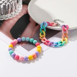 Cute Rainbow Bracelet Bohemian Multi-layer Candy Macaron Colour Colourful Acrylic Beaded Chain Bracelets For Women Girls Jewellery Gifts