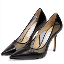 Famous Women Sandals London Love 100 mm pumps Italy Luxurious Ladies Black White Pointed Toes leather and Mesh Designer Perfect Banquet Sandal High Heels Box EU 35-43