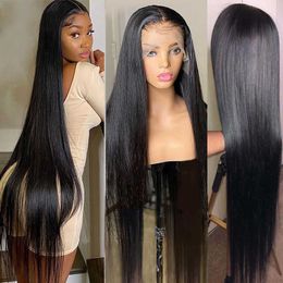 Synthetic Wigs Hd Lace Frontal Wig 360 Human Hair Pre Plucked 30inch Straight Transparent s 4x4 Closure 230227