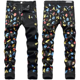 Men's Jeans European Jean Hombre Letter Star AM tiny spot Men Embroidery Patchwork Ripped Trend Brand Motorcycle Pant Mens Skinny AM3116# size 29-38