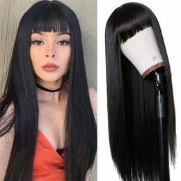 Synthetic Wigs Wig Women's Qi Liu Hai Long Straight Hair Cos Multi Purpose Chemical Fiber Wig Headpiece