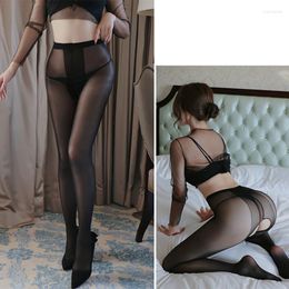 Women Socks Sexy Stocking Crotchless Elastic Stockings Glitter Oily Open Crotch Shiny Tights Gloss Smoothly Pantyhose S50